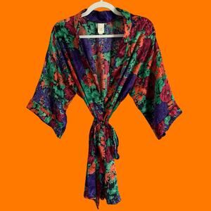 90's vintage satin 100% polyester floral print robe SMALL victoria's secret